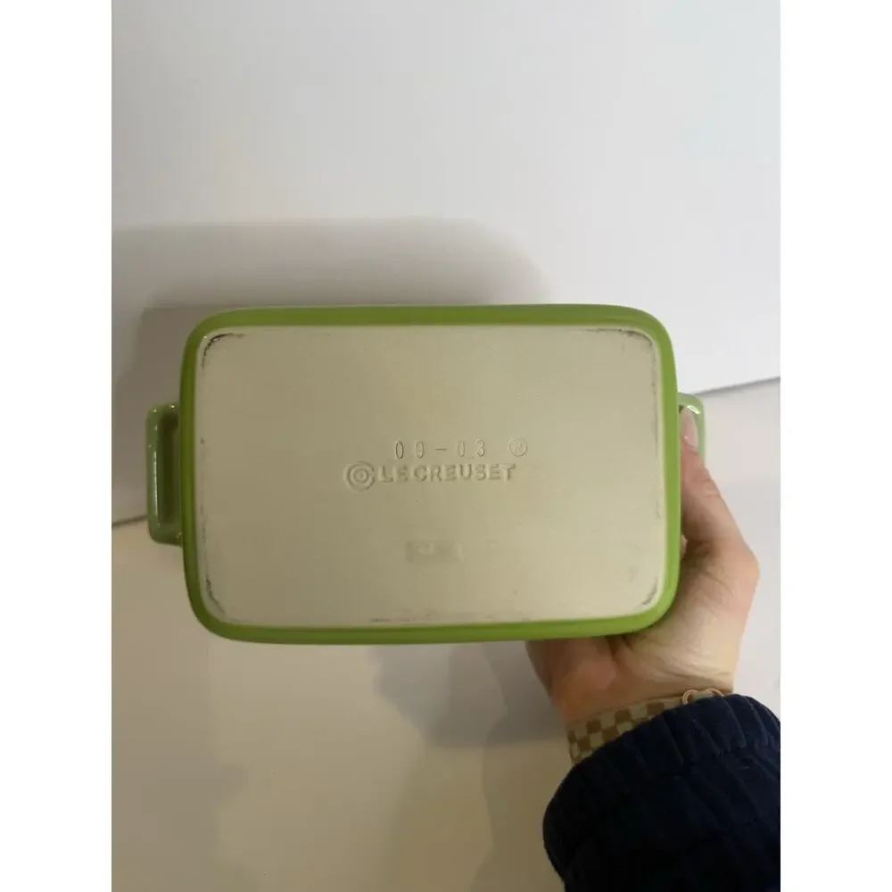 Vintage Le Creuset Stoneware Rectangular Baking Dish Green Ombre 8” EUC